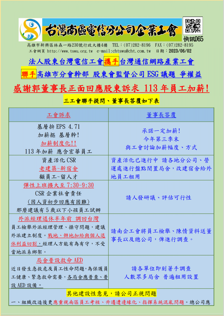 快訊065-三工會聯手股東會監督治理 爭權益